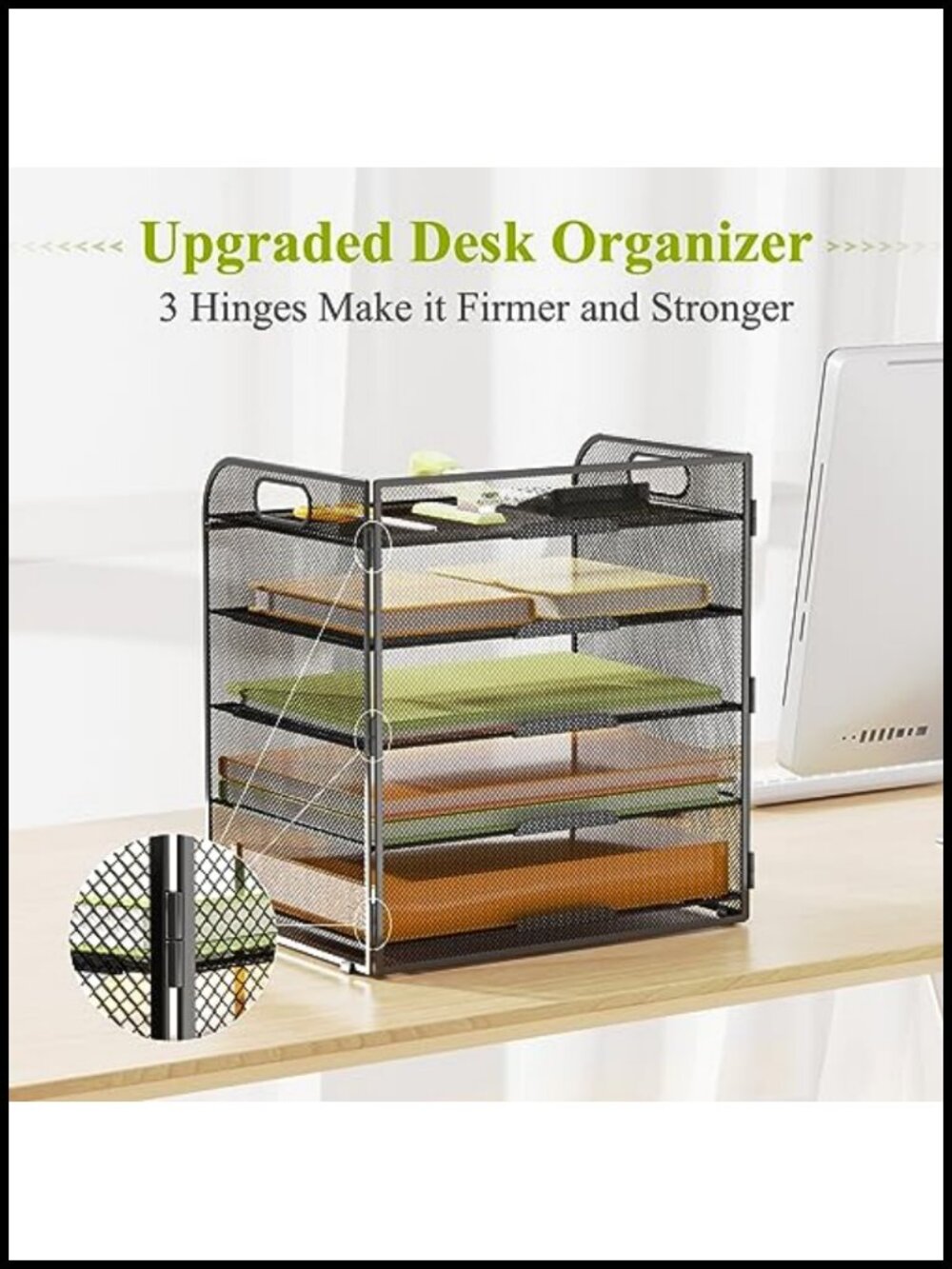 5 Tier Metal Mesh Desk Organizer Letter Tray with Handles - Office File Sorter - Picture 3 of 6
